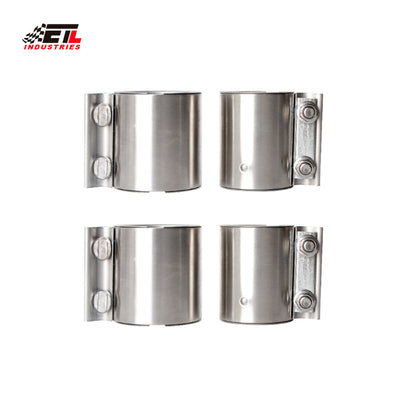 ETL INDUSTRIES 2.5 Inch Exhaust Clamp, Butt Joint Clamp Sleeve Coupler 304 Stainless Steel, 4 Pcs