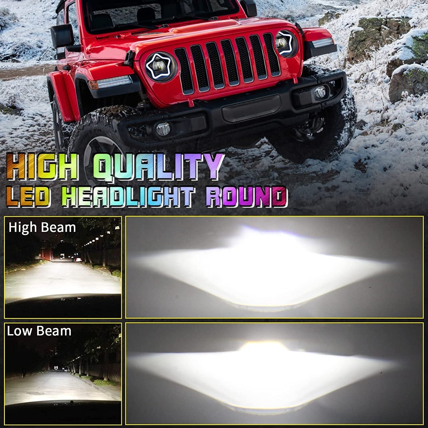 RGB LED Headlight 7 Inch Round Headlight, DRL/Amber/Turn Signal Car Driving Light Heavy Duty Round Headlight With H3 H14