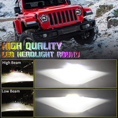 RGB LED Headlight 7 Inch Round Headlight, DRL/Amber/Turn Signal Car Driving Light Heavy Duty Round Headlight With H3 H14