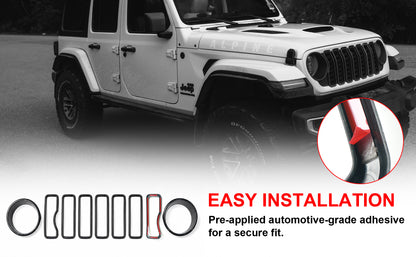 9PCS Grille Inserts for 2024-2026 Jeep Wrangler JL & Gladiator JT – Headlight Cover & Grille Trim Kit (NOT Sport/Sport S/Mojave)
