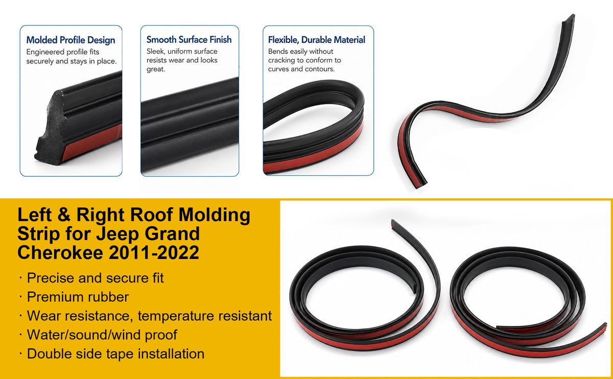 Pair Roof Drip Molding Strip for Jeep Grand Cherokee 2011-2022 – Left & Right Rubber Weatherstrip Seal (Replaces 55079291AD & 55079290AD)