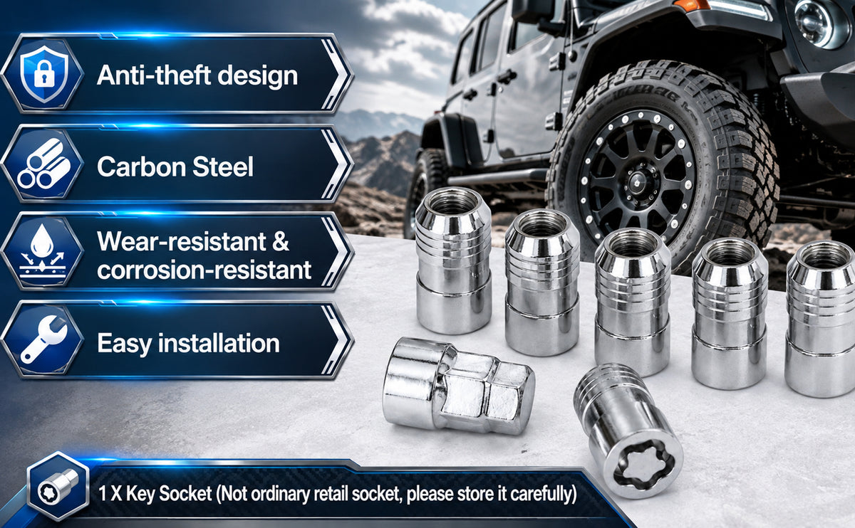 M14 x 1.5 Wheel Lock Set – 5 Locks & 1 Key, Chrome Cone Seat, Anti-Theft Lug Nuts