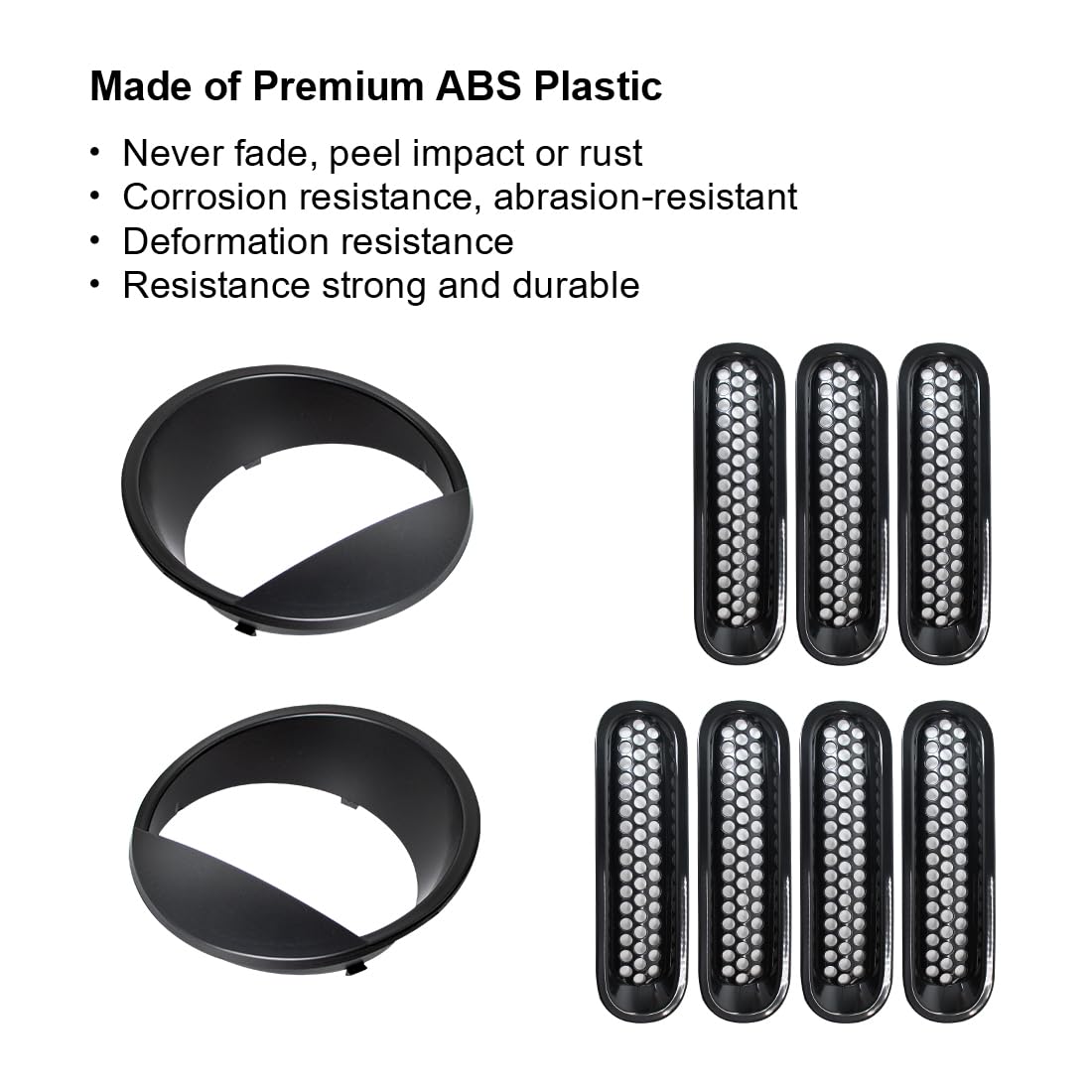 ETL INDUSTRIES Front Mesh Grille Cover Guard Clip-in & Headlight Cover Fits 2007-2017 for Jeep Wrangler JK JKU - Angry Bird Headlight Bezels Trim & Grille Mesh Inserts