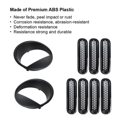 ETL INDUSTRIES Front Mesh Grille Cover Guard Clip-in & Headlight Cover Fits 2007-2017 for Jeep Wrangler JK JKU - Angry Bird Headlight Bezels Trim & Grille Mesh Inserts