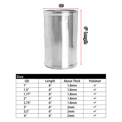 OD 3.5"(89mm), Length 6" (152mm) Aluminum Pipe Intake Adapter, 3.5" Tube Joiners Straight Piping Universal Air Turbo Intercooler Tubing Connector