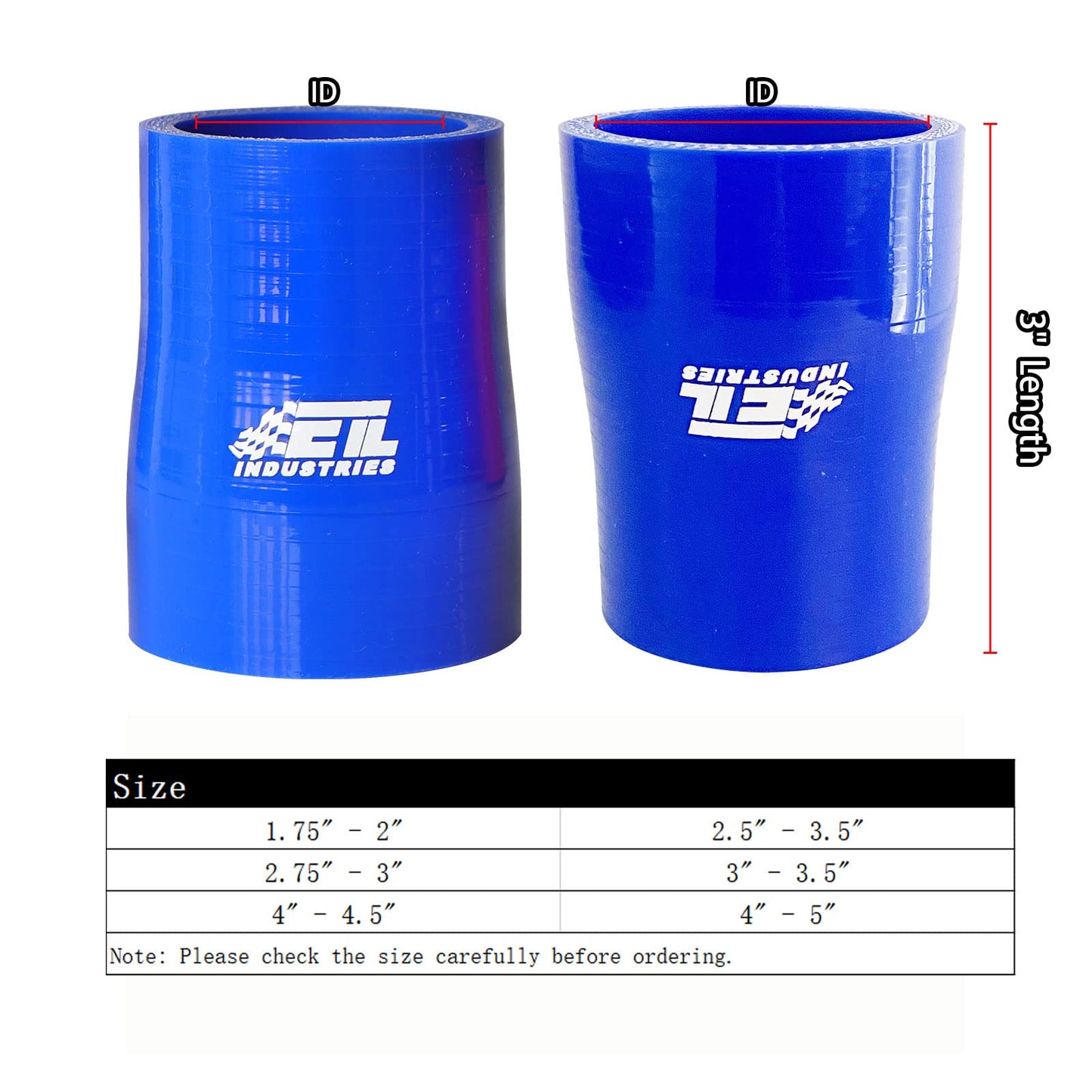 1.75" ID to 2" ID, 3" Length Reducer Silicone Coupler Hose, 4-Ply Reinforced Universal Straight Silicone Reducer Pipe Intake and Intercooler Piping Blue