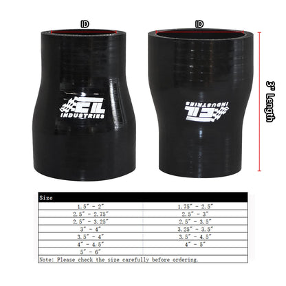 ID 2.5" to 3.25", Length 3" Silicone Reducer Straight Coupler Hose, 4-Ply Reinforced Universal Intake Reducer Intercooler Pipe Black
