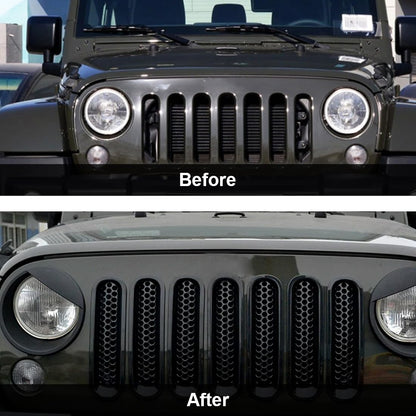 ETL INDUSTRIES Front Mesh Grille Cover Guard Clip-in & Headlight Cover Fits 2007-2017 for Jeep Wrangler JK JKU - Angry Bird Headlight Bezels Trim & Grille Mesh Inserts